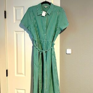 J. Crew Green Striped Midi Dress